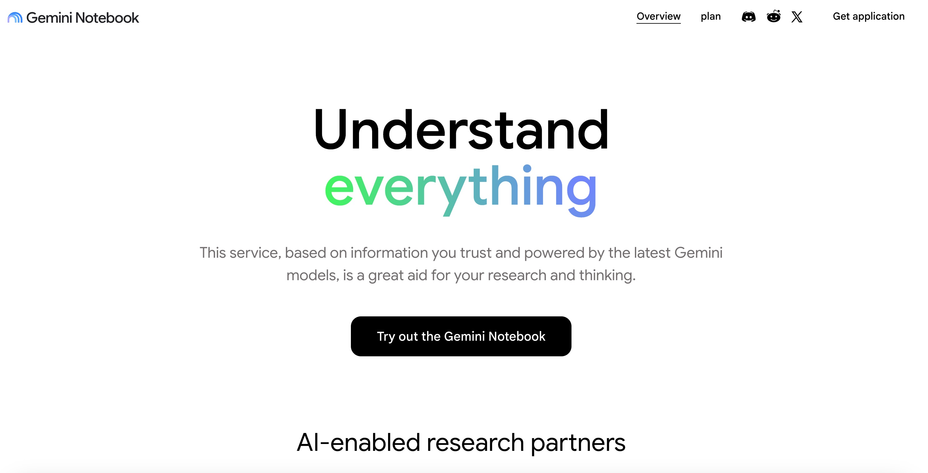 The Gemini Notebook homepage, the renamed NotebookLM, offering a research service grounded in information you trust and powered by the latest Gemini models