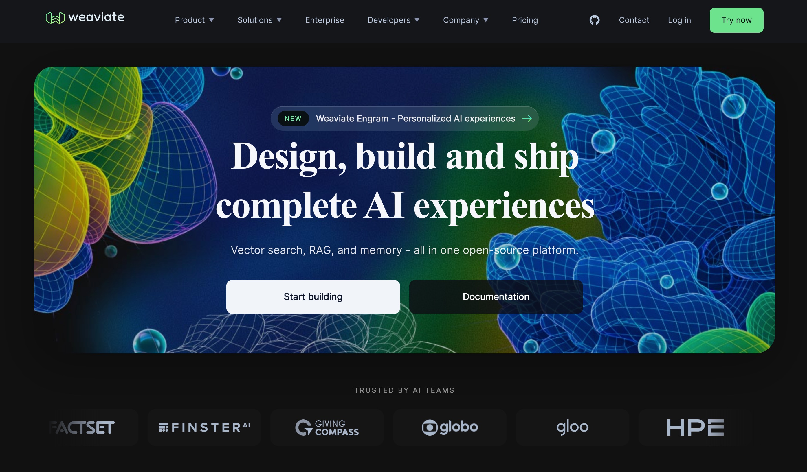 The Weaviate homepage: vector search, RAG and memory in one open-source platform